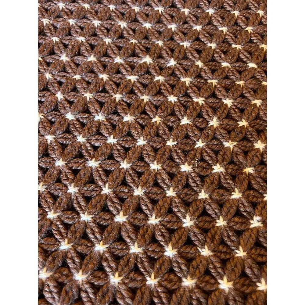 4 VTG HAND CROCHETED YARN DAISY‎ PLACEMAT LOOP FRINGE FALL BROWN
